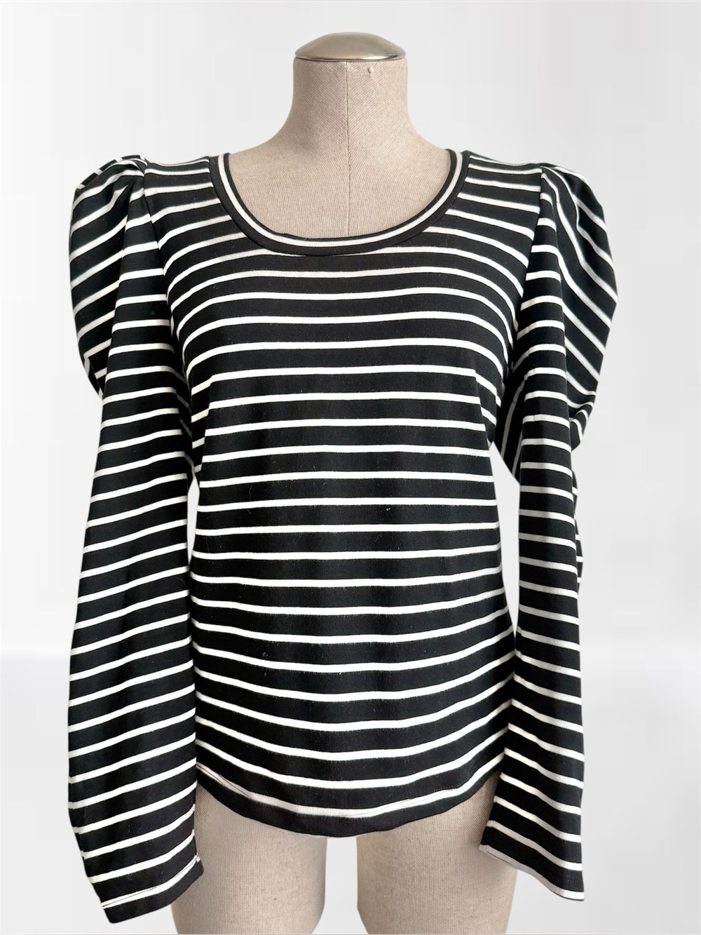 English Factory Black White Stripe Puff Sleeve Knit Top L
